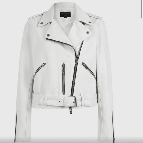 ALL SAINTS Dessa Balfern White Denim Biker Jacket SIZE 6 - Picture 2 of 9